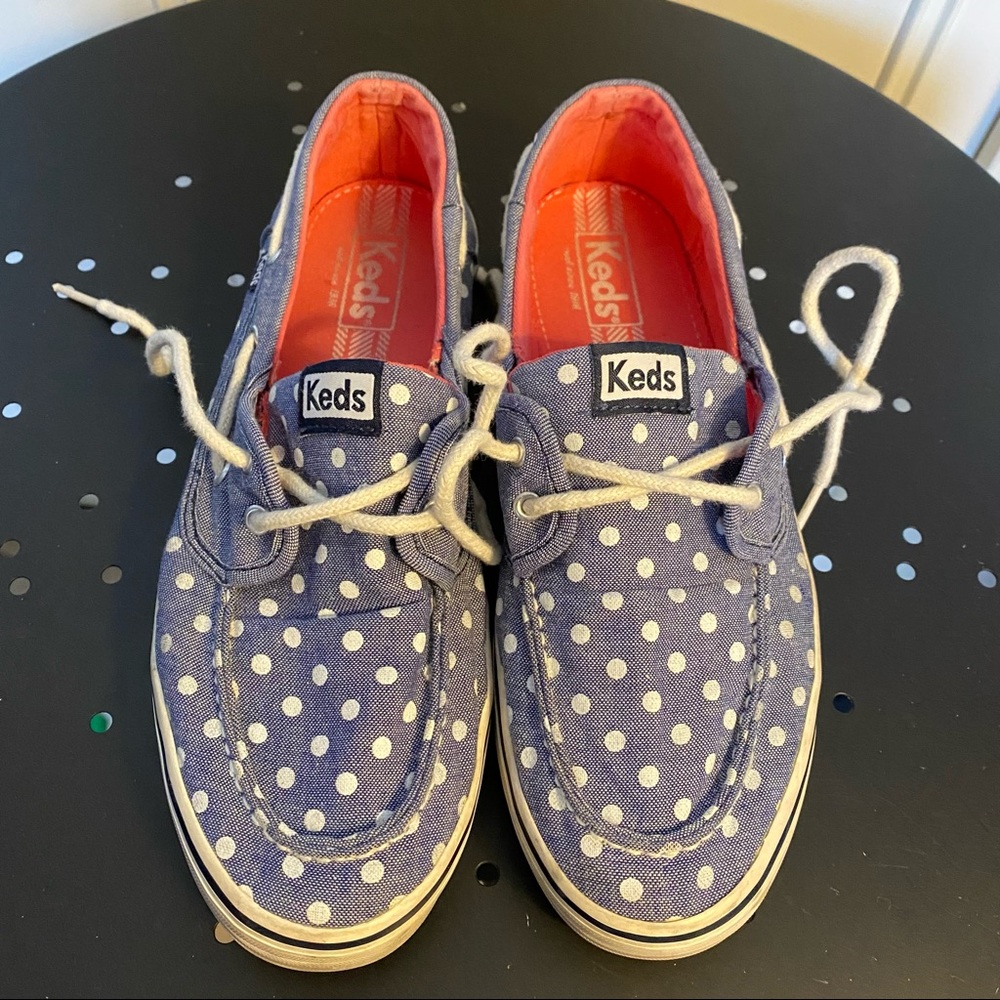 Keds chambray polka dot slip on boat shoes sneaker